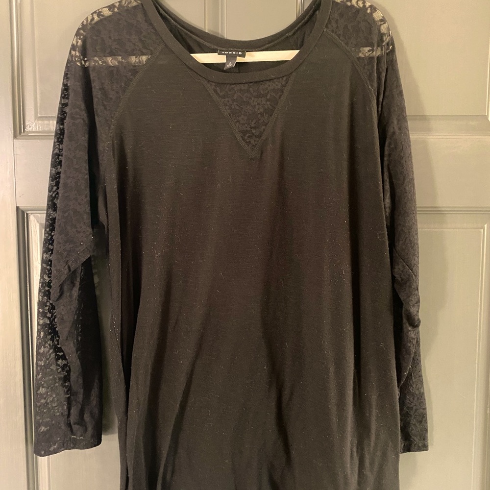 Black lace and cotton long sleeve shirt